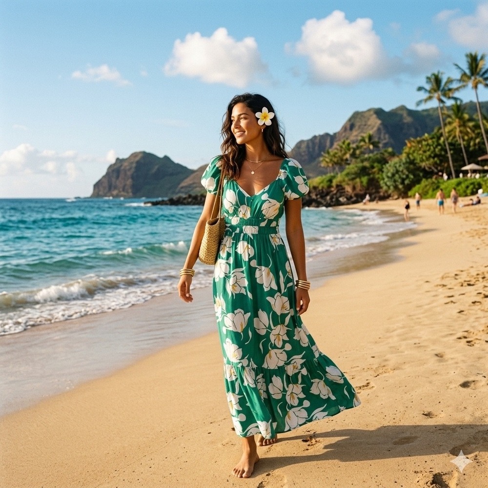 As‎ U Wish Green Floral Summer Vacation Smocked Cutout Back Maxi Dress Size XL